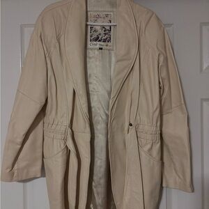 Authentic Vintage Clout Creen Beige Leather Belted Lined Overcoat Women's Size L